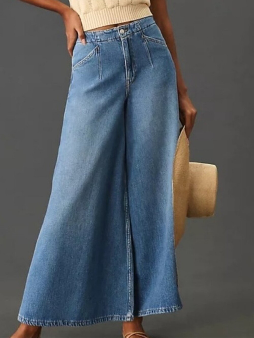 Anthropologie Pilcro Corset High-Rise Crop Culotte Jeans Wide Leg 28 EUC